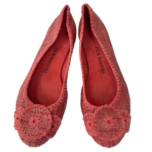 JACK ROGERS Orange Red Straw Slip On Flats Size 8M - Picture 2 of 12